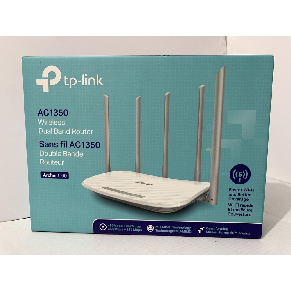 TP-Link Archer C60 AC1350 Wireless Dual Band Router White MU-MIMO Beam Forming